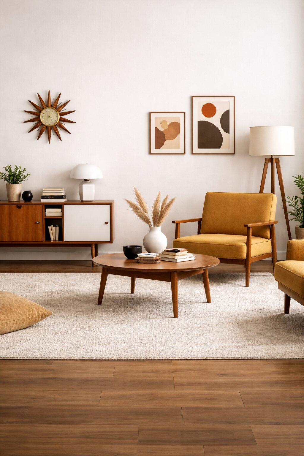 Helles mid-century modernes Wohnzimmer